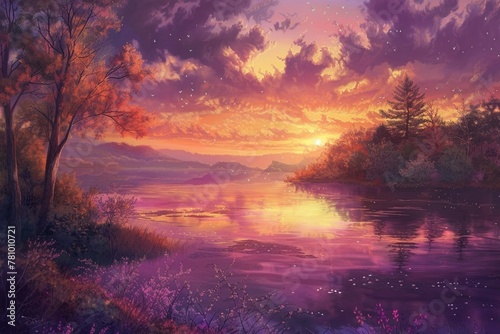 Twilight landscape in shades of purple