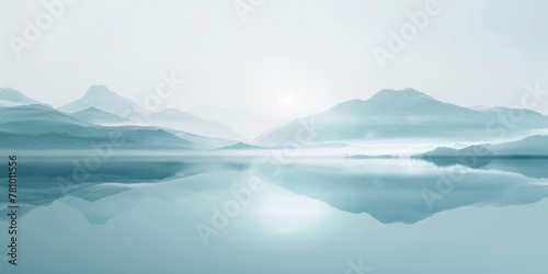 A mountain range is reflected in a body of water. The sky is cloudy and the sun is setting