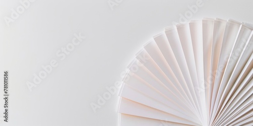 A white background with a fan shaped paper on it. The fan is made of paper and has a lot of white lines photo