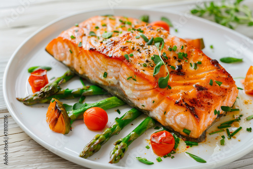 Culinary Delight: Baked Salmon Fillet with Asparagus and Vegetables