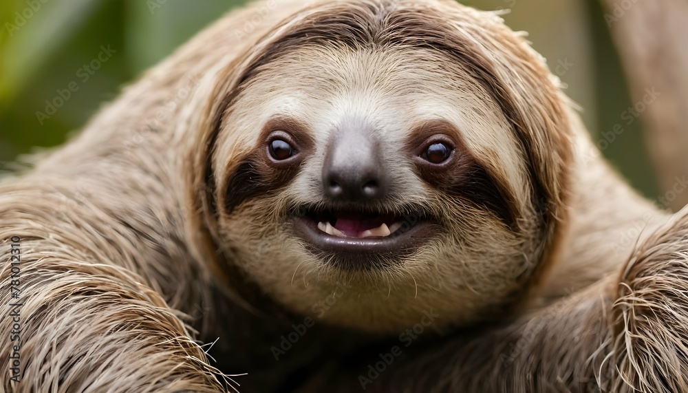 Fototapeta premium A-Sloth-With-Its-Fur-Bristling-Reacting-To-A-Loud-