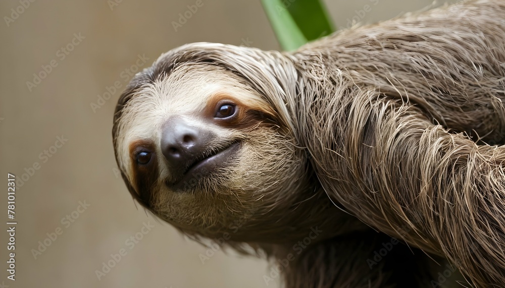 Fototapeta premium A-Sloth-With-Its-Fur-Covered-In-Dirt-A-Result-Of-