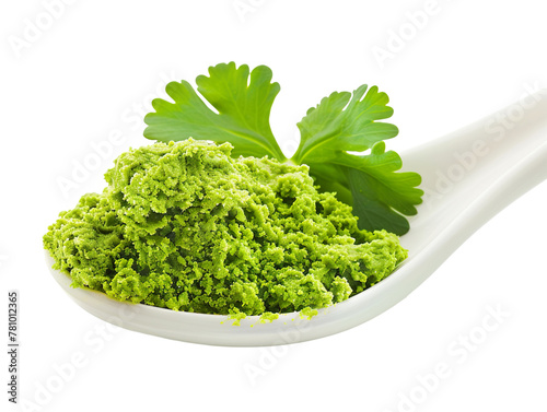 Spoon of green Mustard isolated on white background PNG