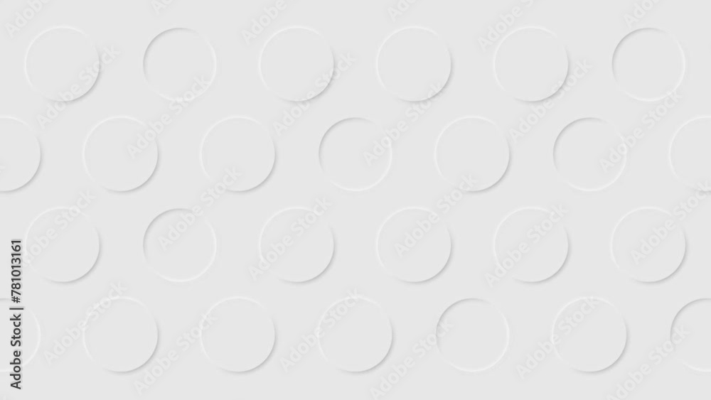 Horizontal 4K abstract background video in neomorphism style. Fashion loop animation of paper cutting. Light white round button is pressed and protrudes. Minimalistic panel. Wallpaper. Screensaver