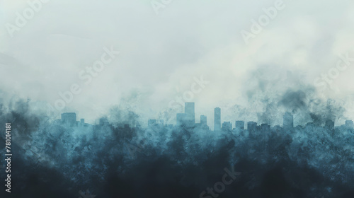 Animated graphic of dark clouds of particulate matter enveloping urban centers, reducing visibility to near zero,