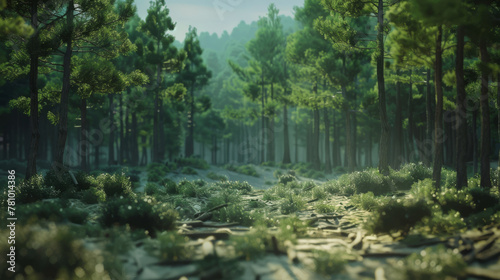 Animation of a lush forest transforming into a dark, lifeless area due to logging and land use change, photo