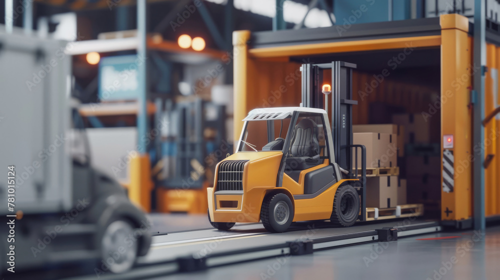 Autonomous forklift loading a delivery truck under the guidance of an AI logistics platform,