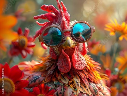 Fashion flair with fried chicken, 3D brilliance, colorfully captivating closeup ,3DCG,clean sharp focus