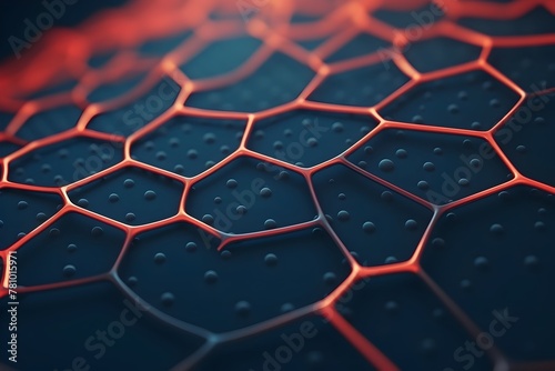 3D Graphene Molecule Pattern with Futuristic Glowing Honeycomb Grid Background for Nanotechnology and Science Concepts