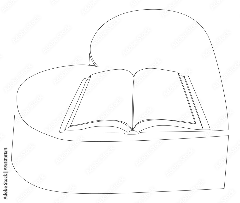 One continuous line of Book with Heart. Thin Line Illustration vector concept. Contour Drawing Creative ideas. One continuous line of Book with Heart. Thin Line Illustration vector concept. Contour Drawing Creative ideas.