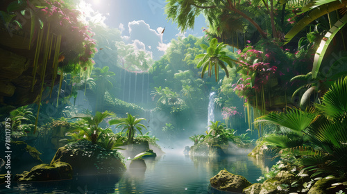 Dynamic depiction of a world where rainforests exist only in virtual reality  the last refuge of lost ecosystems 