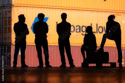 Group of warehouse employee rest comfortably during work, Silhouette concept.