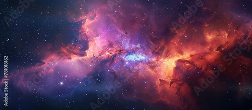 Vivid and radiant galaxy filled with a myriad of colorful stars and nebulas swirling together in a cosmic dance photo