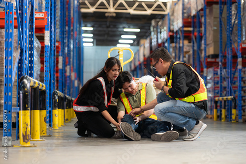 A warehouse employee suffered a leg accident at work photo