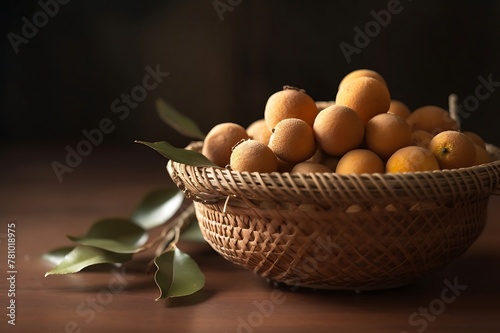 Fresh Longans in a basket. Longan fruit