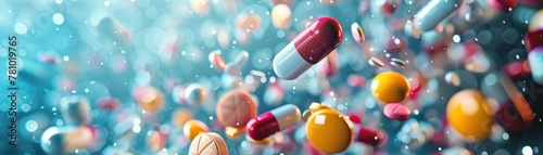 Floating Capsules and Tablets on Bright Backdrop