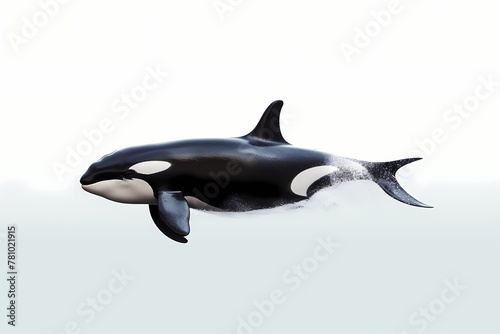 Sleek orca swimming gracefully in open sea, isolated on white solid background