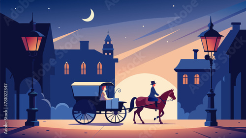 The rhythmic clacking of horse hooves can be heard as a carriage makes its way through the cobblestone streets the drivers lantern guiding the