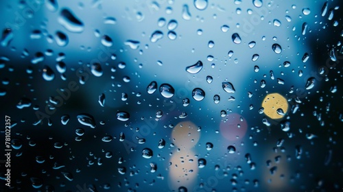 Rain covered window view