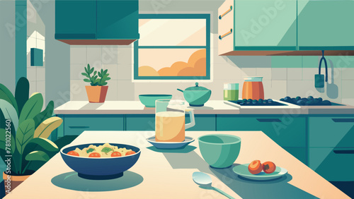 A cozy kitchen greeted the early risers with the comforting scent of cinnamon and vanilla wafting from the oven. The table was set with an