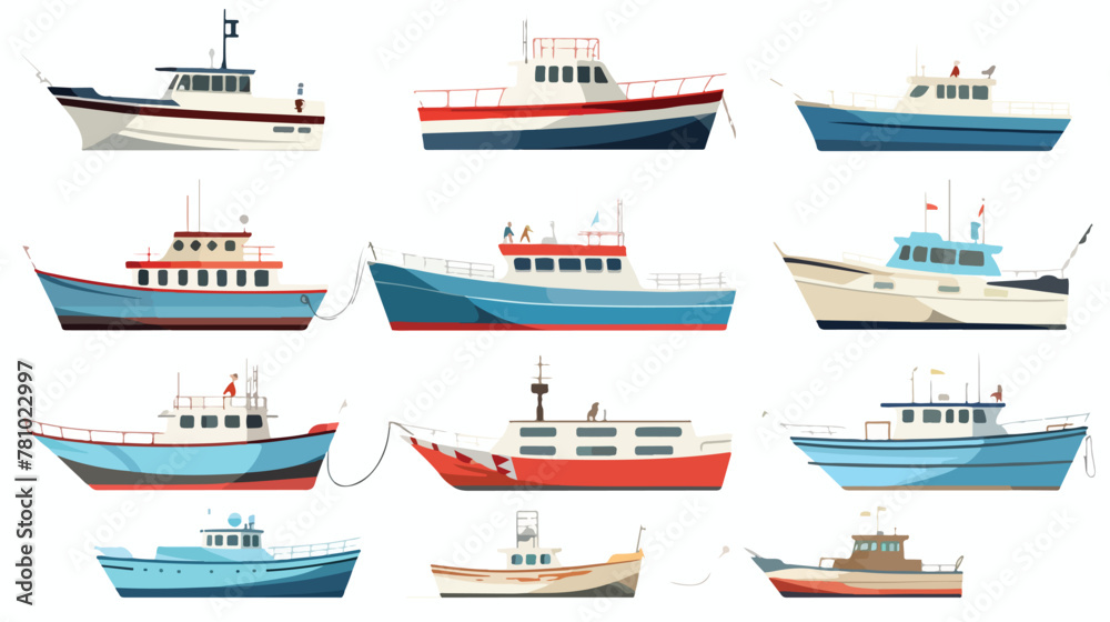 Different types of sea boats flat style set vector