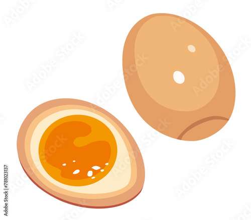Seasoned boiled egg against white background