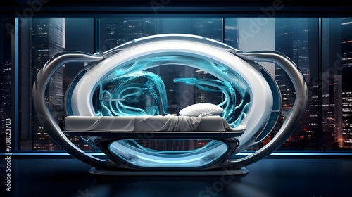 Futuristic Luxury Hospital Room with Sleek Bed and Large Window for Advanced Medical Care © yelosole