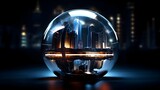 Glowing Futuristic Cityscape Encapsulated within a Circuit-Embedded Luminous Sphere