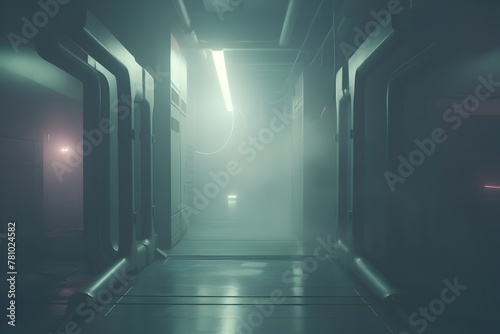 Immersive Futuristic Sci-Fi Corridor with Neon Lighting and Atmospheric Smoke in Sleek Digital Render