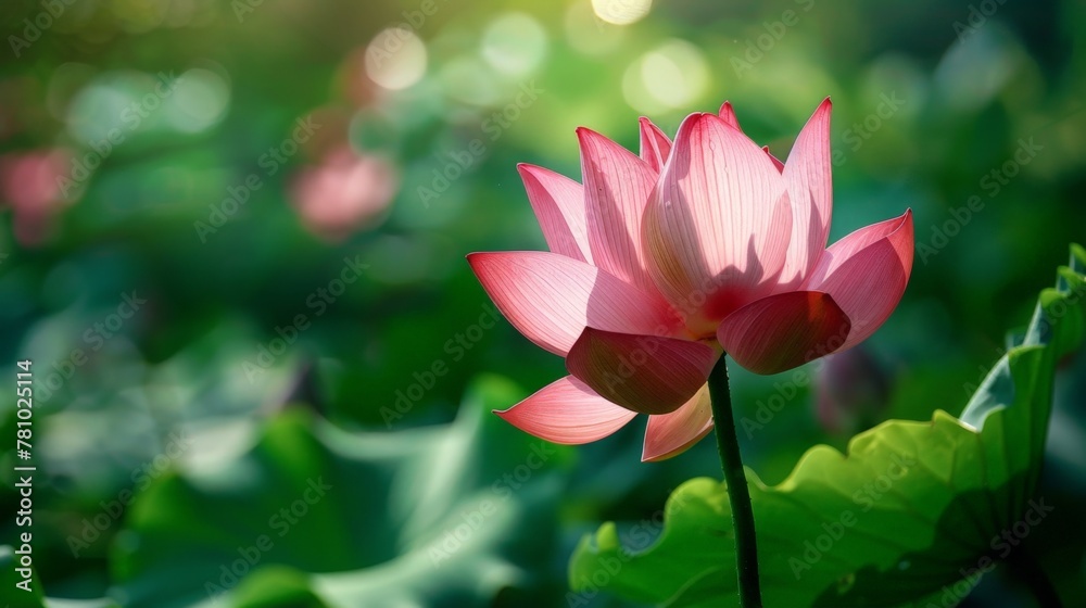 Fototapeta premium Pink flower surrounded by green foliage