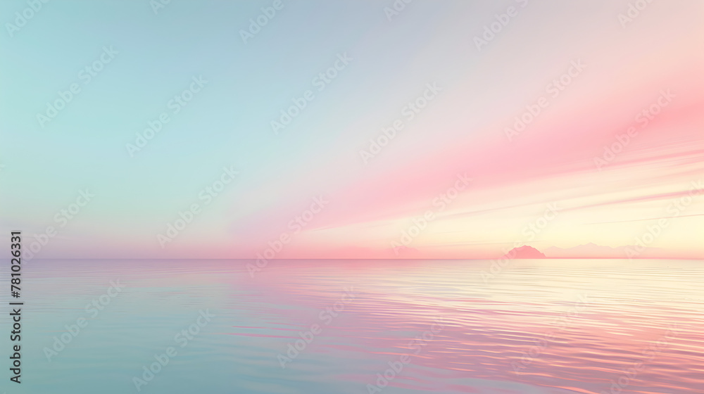 A beautiful pink and blue sky with a calm ocean in the background