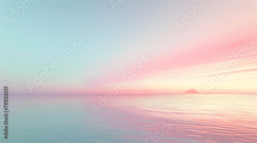 A beautiful pink and blue sky with a calm ocean in the background