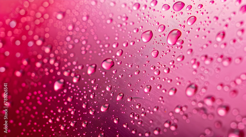 A close up of a pink background with many small drops of water. The water droplets are scattered throughout the image, creating a sense of movement and fluidity