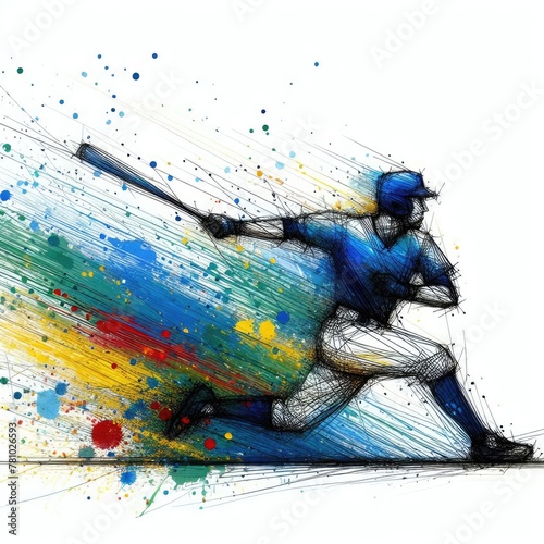 Baseball player in watercolor illustration with Generative AI. photo