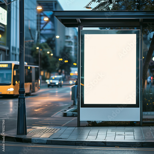 Bus stop blank billboard in the street