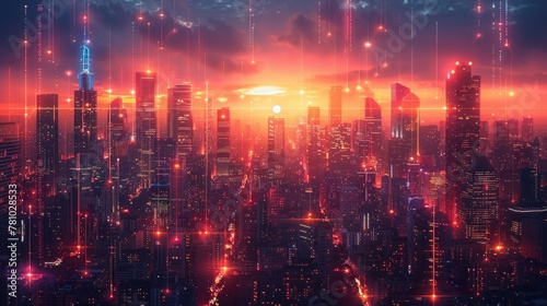 A breathtakingly futuristic cityscape alive with neon light circuits and glowing high-rises, evoking a sense of advanced urban technology. Generative AI
