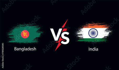 India vs Bangladesh international cricket flag badge design on Indian skyline background for the final World Cup. EPS Vector for sports match template or banner in vector illustration. photo