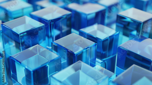 Abstract blue background with cubes, technology wallpaper design