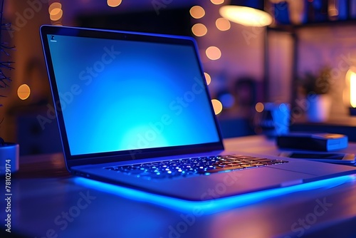 Laptop with Glowing Blue Padlock on Screen - Cybersecurity and Data Protection in the Office