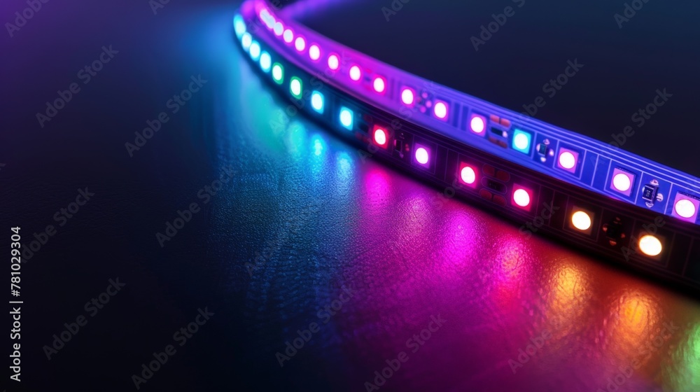 A strip of colorful lights on a tabletop