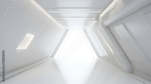 Luminous Futuristic Geometric Corridor:A Sleek,Minimalist Sci-Fi Passageway