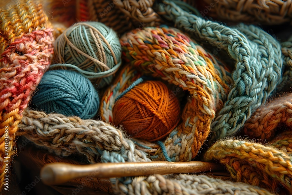 Intricate Textures and Patterns Created with Skeins of Vibrant Yarn for Relaxing and Rewarding Hobbies of Knitting and Crocheting