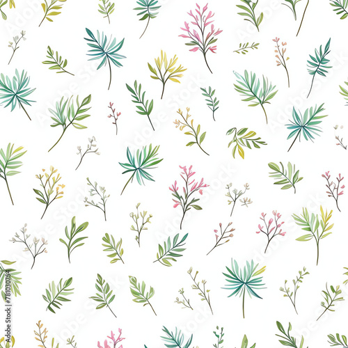 Watercolor floral set of turquoise and pink leaves  branches  twigs   textile  wallpaper  cover  web   wrapping and all prints
