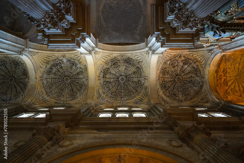 View of the mosaic domed ceiling  of Malaga cathedral
