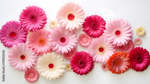 A serene top view of an assortment of gerbera daisies with a plain backdrop  perfect for adding your message.