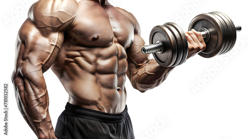 Muscular man lifting weights in gym, showcasing strength and fitness