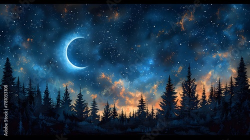 Celestial Moonrise Over Forest