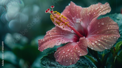 Pink flower covered in dew