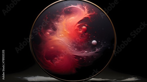A celestial canvas of onyx and cerise, illuminated by celestial radiance."