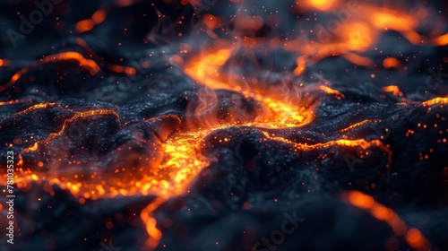 Close-up of Glowing Lava Flow with Intense Heat